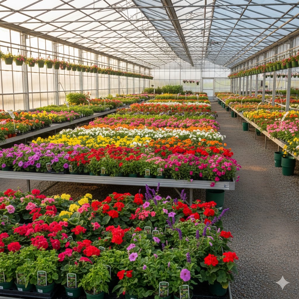 Flowers, shrubs and perennials group display